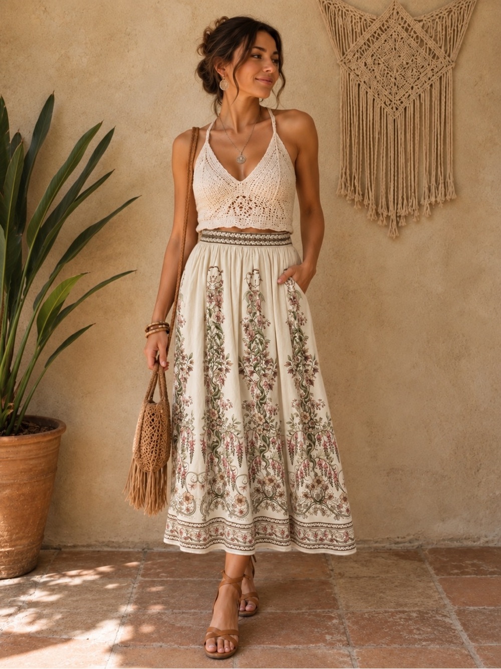 🌺 Max Studio London Secret Garden Floral Linen Blend Maxi Skirt L
